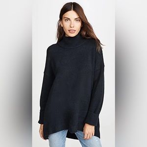 Free People Afterglow Sweater Black Layered Neckline Relaxed Fit Size S